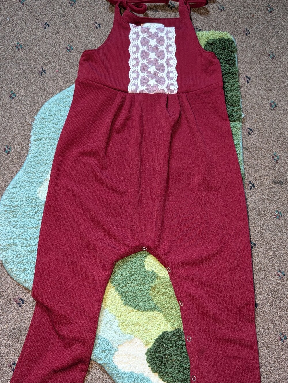 Children's Burgundy Lace-Front Romper